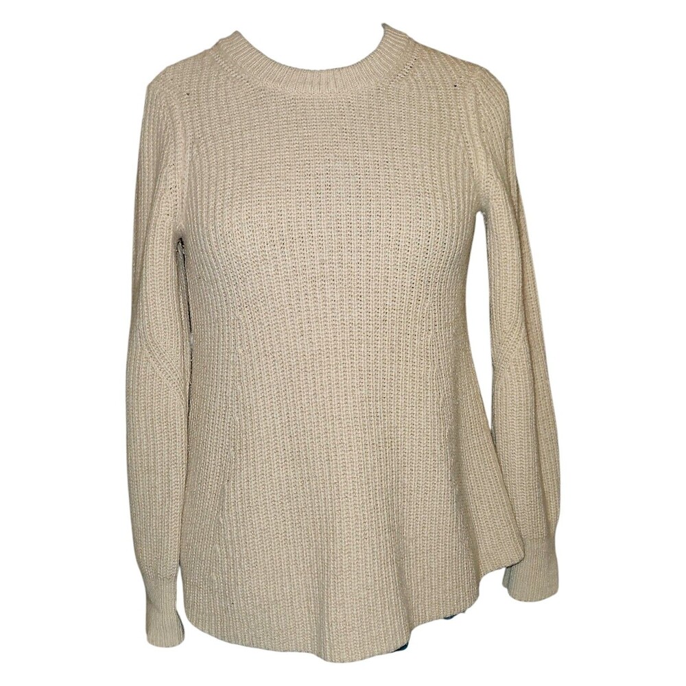 ATHLETA women's M Cream Wool blend knit SIERRA CREW Cable Knit Preppy SWEATER